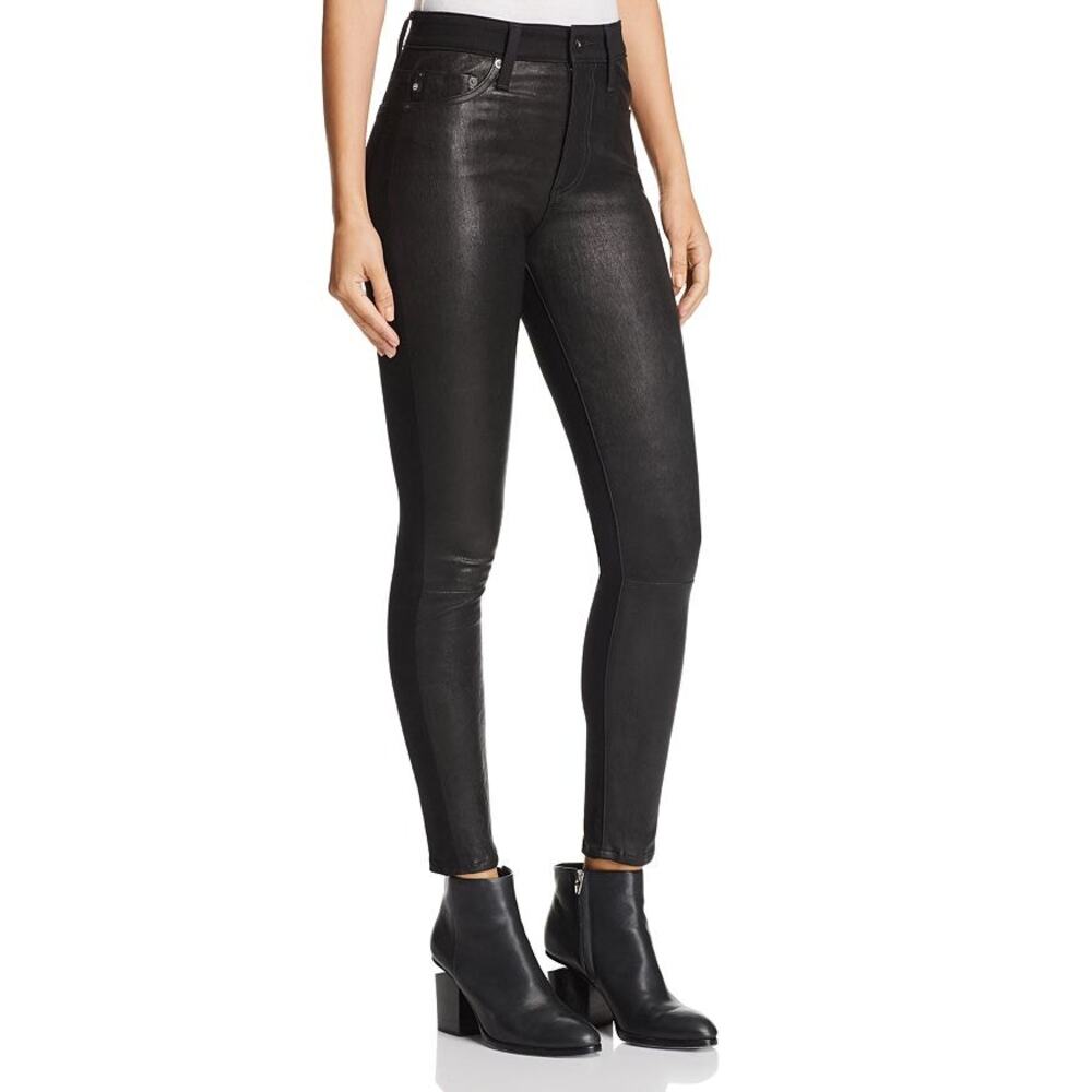 AG Adriano Goldschmied NWT Farrah Skinny Leather Front Black Jeans Size 24